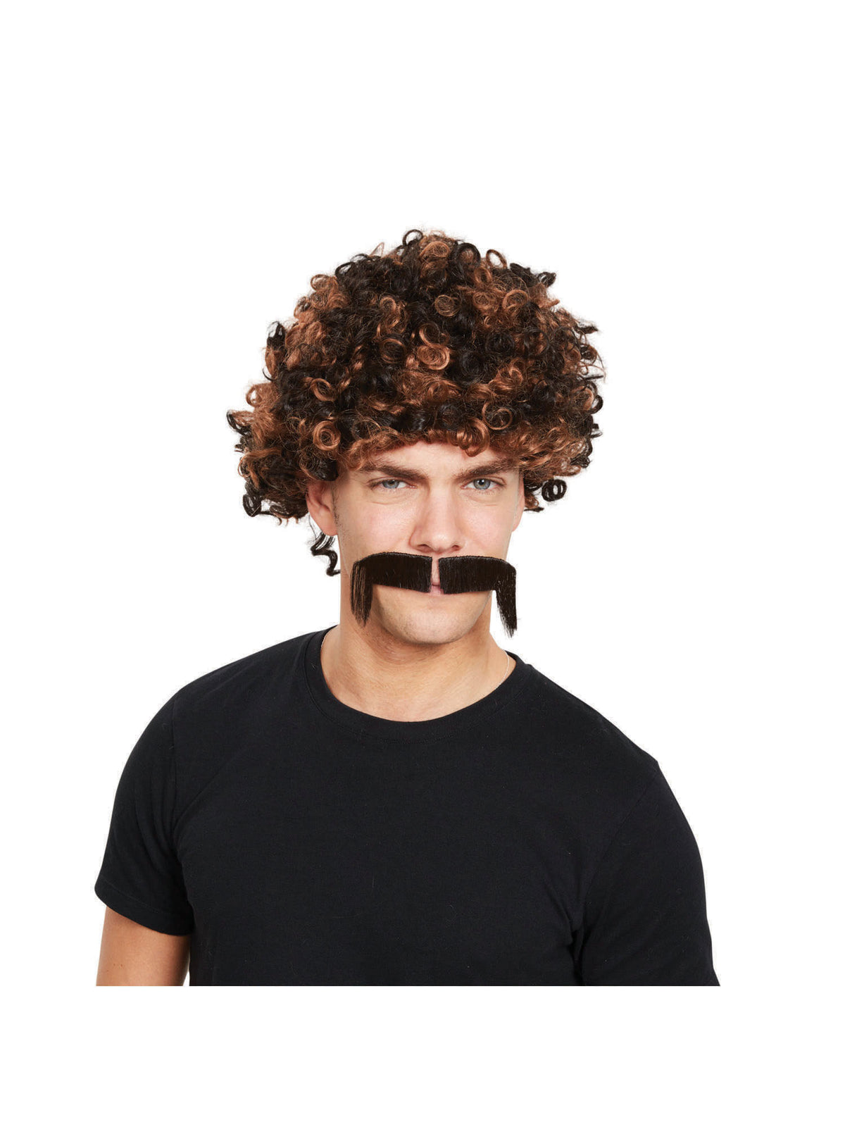80S Afro Wig + Tash 2 Tone Brown 1