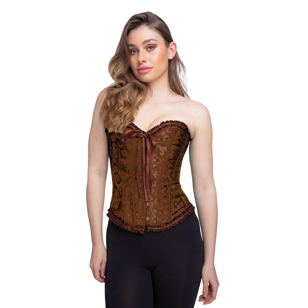 Deluxe Satin/Lace Corset - Brown