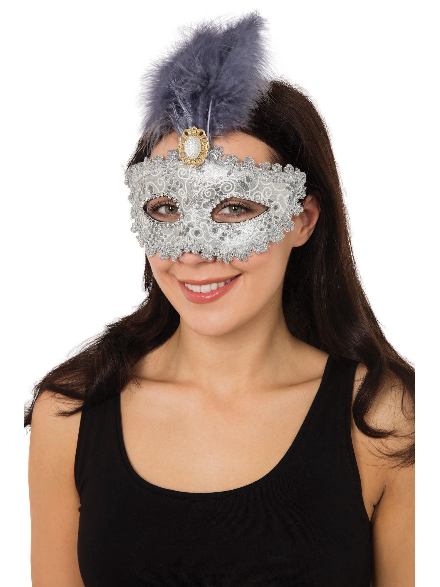 Silver Gilted Mask+Tall Feather/Stone