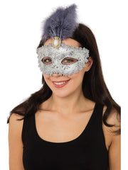 Silver Gilted Mask+Tall Feather/Stone