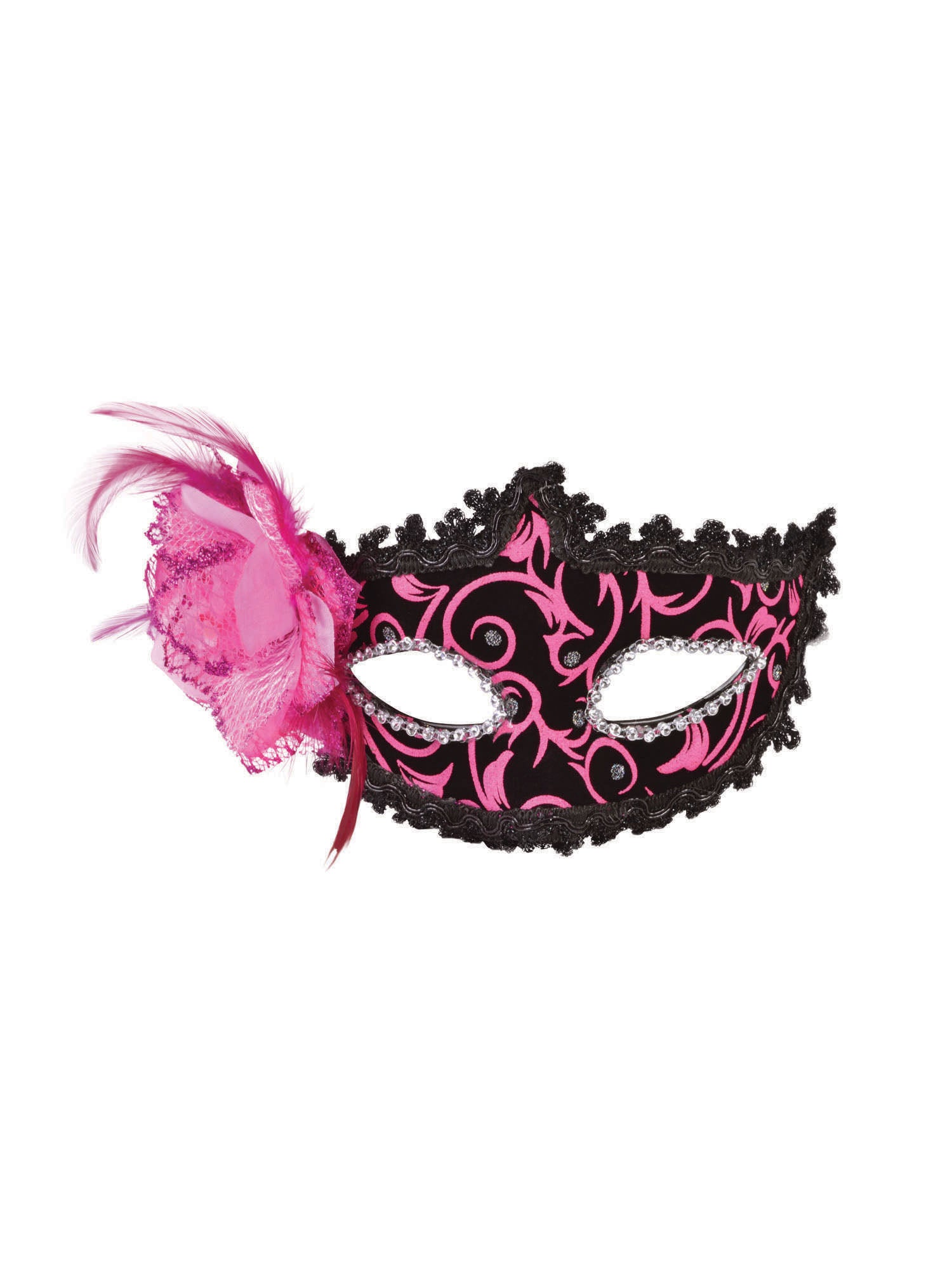 Pink/Black Eyemask W/Side Feather