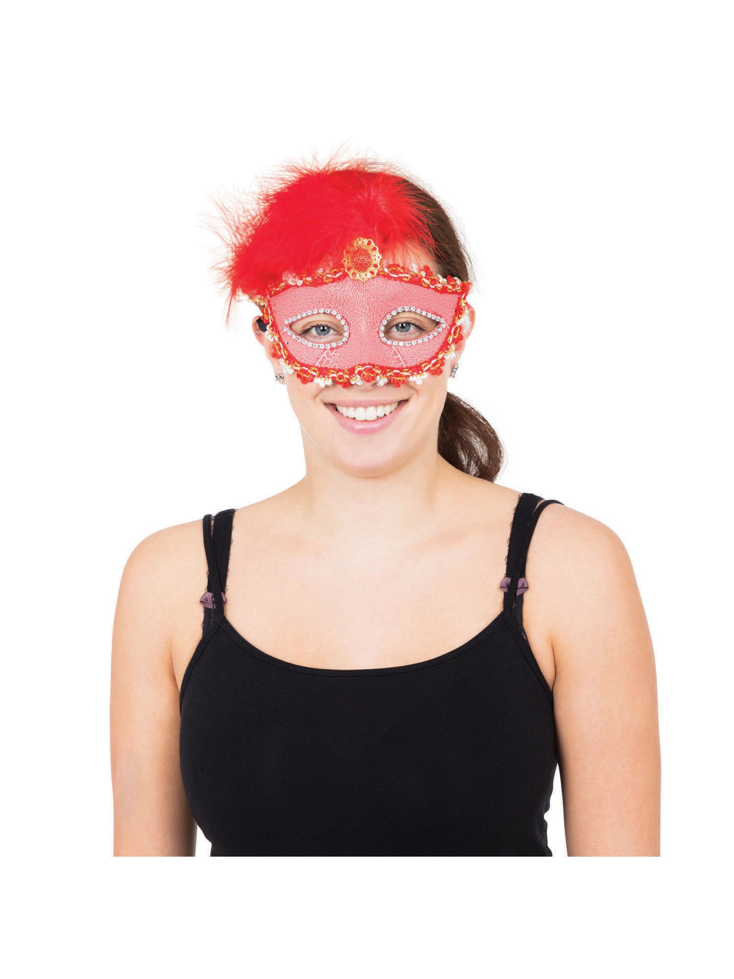 Red Tall Feather Eyemask