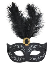 Black Eyemask W/Tall Feather + Stone