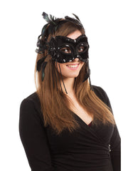 Black Velvet Mask With Feathers