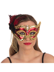 Red Satin Mask + Feathers (H/B)