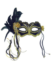 Black Metallic Mask With Feather 1