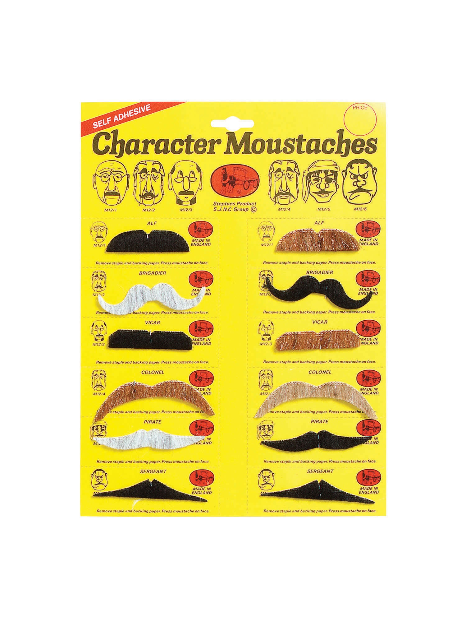Moustaches. 5 Colours. 6 asstd