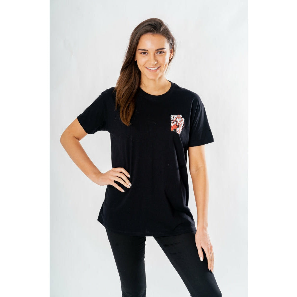 Harley Quinn Adult Black Front and Back Warning T-Shirt 2