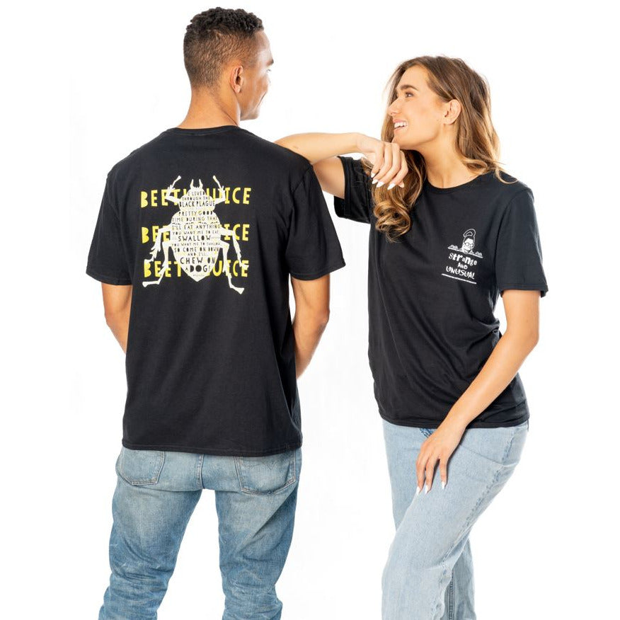 Beetlejuice Adult Unisex Black Front and Back Strange T-Shirt 2
