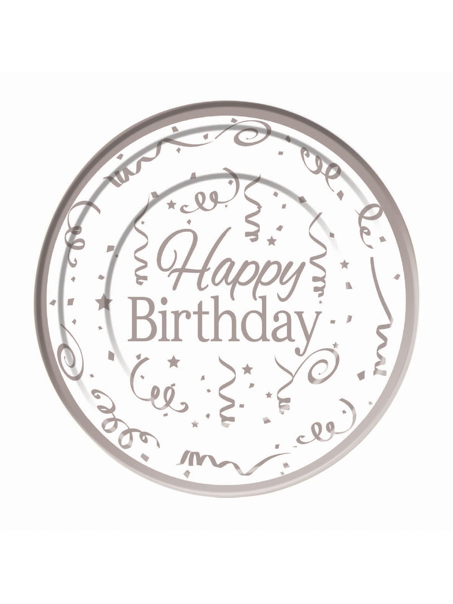 Silver Happy Birthday Plates Plastic (10 pack) 26cm