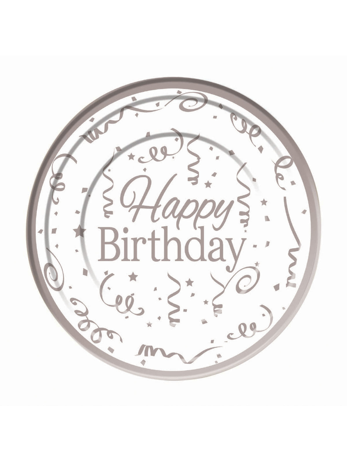 Silver Happy Birthday Plates Plastic (10 pack) 26cm 1