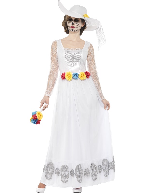 Day Of The Dead Skeleton Bride Costume Fancy Dress Town Superheroes And Halloween Costumes