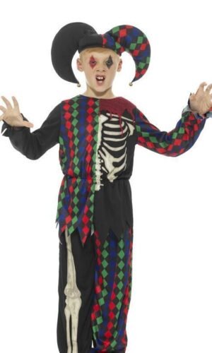 Skeleton Jester Costume, Multi-Coloured