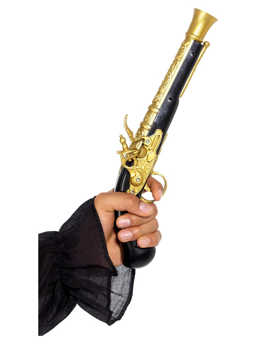 Realistic Pirate Blunderbuss Pistol, Black & Gold - Fancy Dress Town