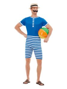 20s Bathing Suit Costume, Blue & White: