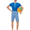 20s Bathing Suit Costume, Blue & White: