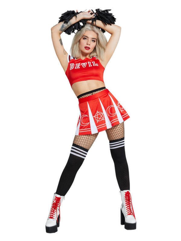 Fever Devil Cheerleader Costume Red White Fancy Dress Town