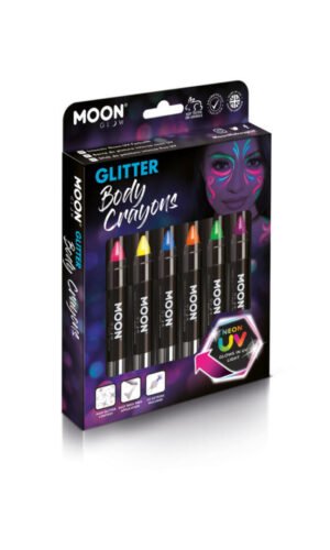 Moon Glow - Neon UV Glitter Body Crayons, Assorted