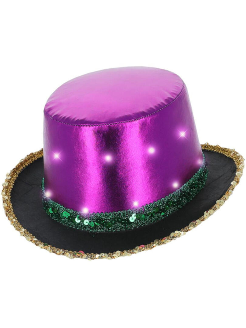 LED Light Up Metallic Top Hat, Mardi Gras Fancy Dress Town