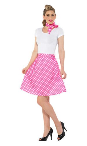 Adults 50s Polka Dot Skirt, Pink