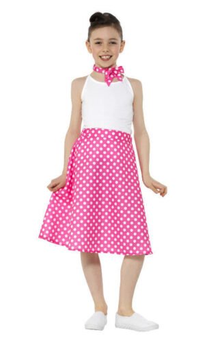 Kids 50s Polka Dot Skirt, Pink