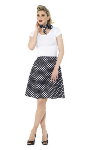 Adults 50s Polka Dot Skirt, Black