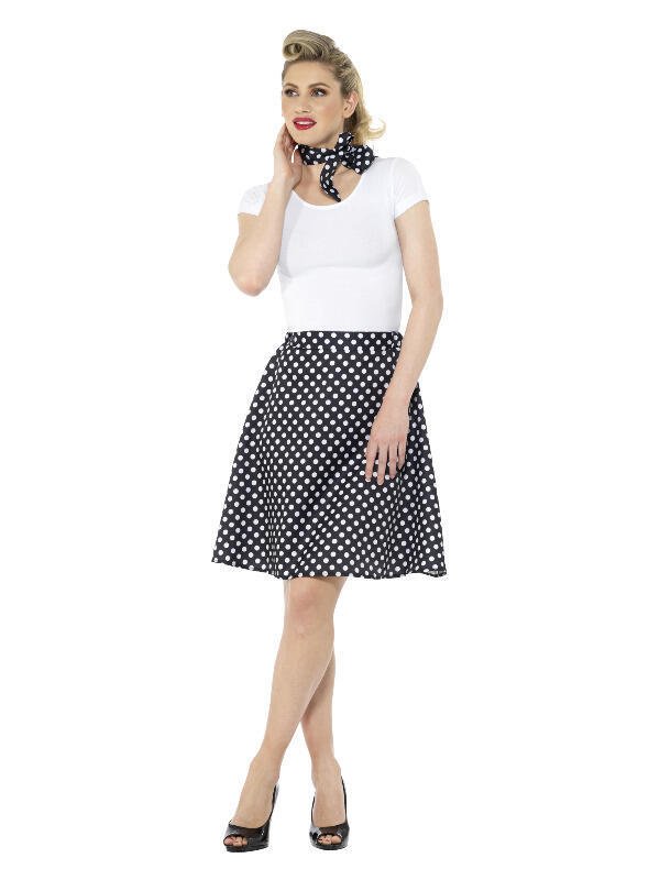 Adults 50s Polka Dot Skirt, Black