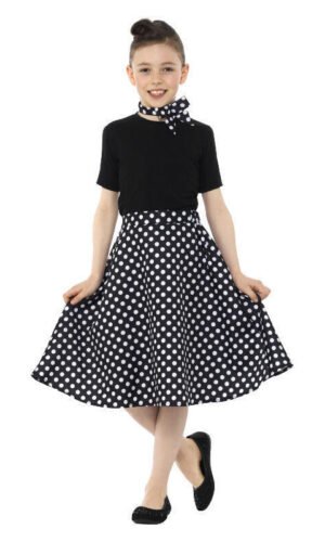 Kids 50s Polka Dot Skirt, Black