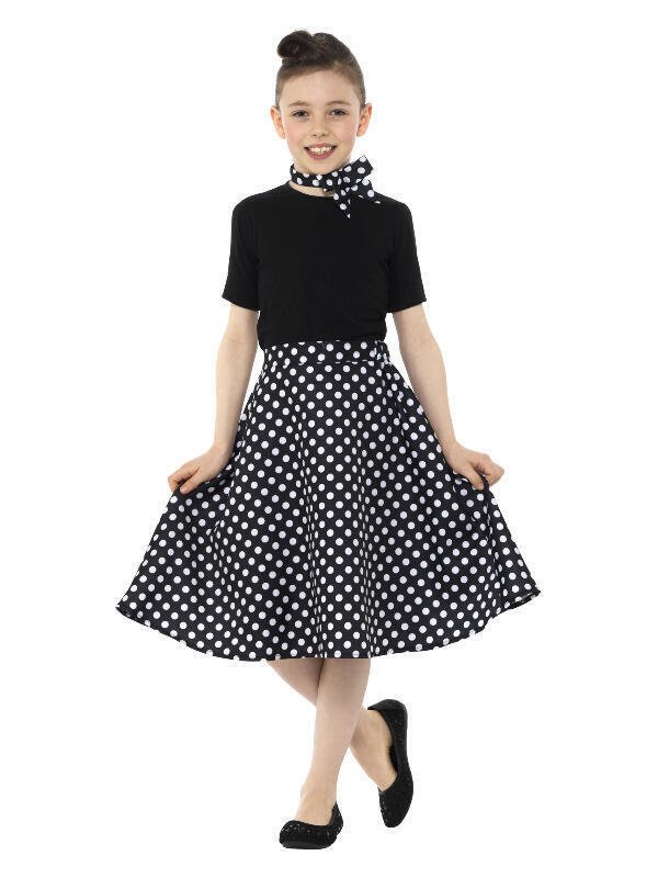 Kids 50s Polka Dot Skirt, Black