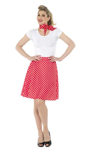 Adults 50s Polka Dot Skirt, Red