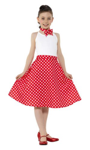 Kids 50s Polka Dot Skirt, Red