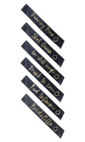 Hen Party Funny Sashes, 6Pk, Black & Gold