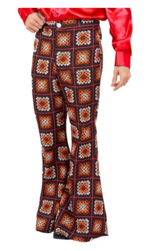 Mens 60s Vintage Crochet Print Flared Trousers