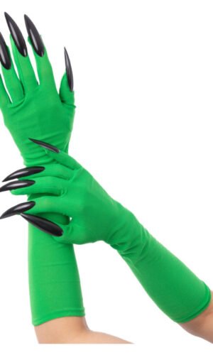 Green Wicked Witch Gloves, with Black Nails