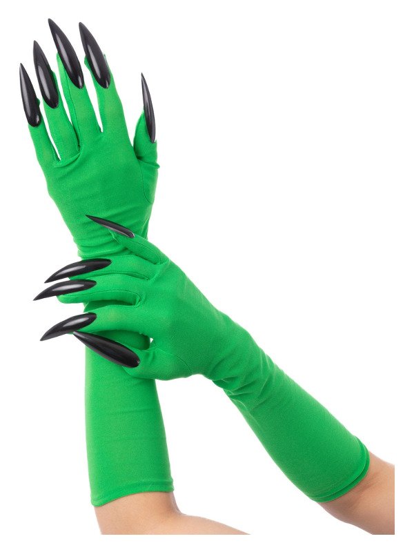 Green Wicked Witch Gloves, with Black Nails